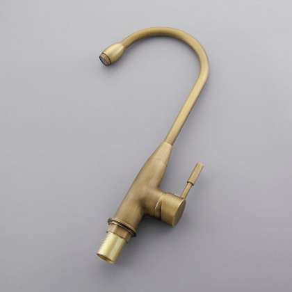 HMR - Stev Classic Goosenecked Single Handle 1-Hole Kitchen Faucet Solid Brass in Antique Brass