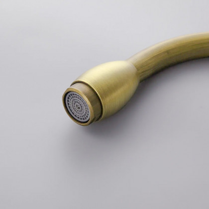 HMR - Stev Classic Goosenecked Single Handle 1-Hole Kitchen Faucet Solid Brass in Antique Brass