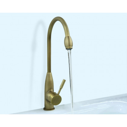 HMR - Stev Classic Goosenecked Single Handle 1-Hole Kitchen Faucet Solid Brass in Antique Brass