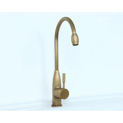 HMR - Stev Classic Goosenecked Single Handle 1-Hole Kitchen Faucet Solid Brass in Antique Brass