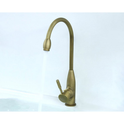 HMR - Stev Classic Goosenecked Single Handle 1-Hole Kitchen Faucet Solid Brass in Antique Brass