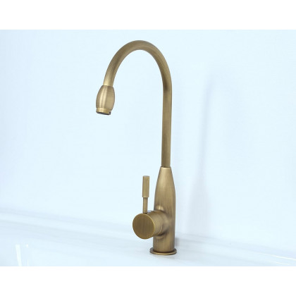 HMR - Stev Classic Goosenecked Single Handle 1-Hole Kitchen Faucet Solid Brass in Antique Brass
