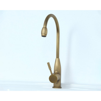 HMR - Stev Classic Goosenecked Single Handle 1-Hole Kitchen Faucet Solid Brass in Antique Brass