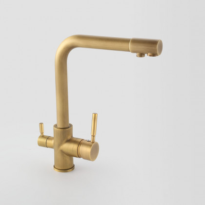 HMR - Stev Single Hole Dual Handle Kitchen Faucet with Water Filtering in Antique Brass