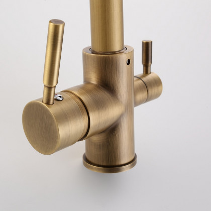 HMR - Stev Single Hole Dual Handle Kitchen Faucet with Water Filtering in Antique Brass