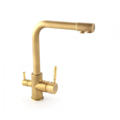 HMR - Stev Single Hole Dual Handle Kitchen Faucet with Water Filtering in Antique Brass