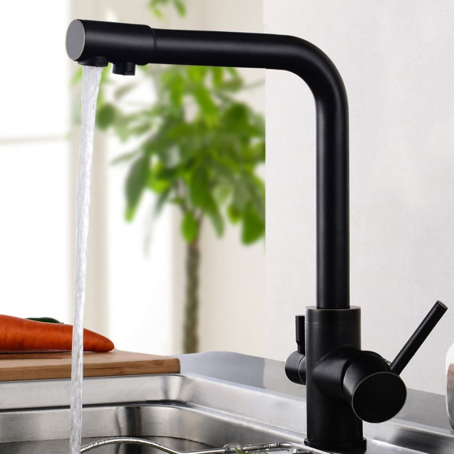 HMR - Stev Monobloc Dual Lever Kitchen Mixer Tap with Water Filtering in Antique Black