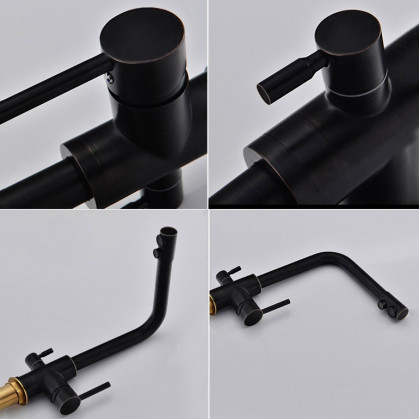 HMR - Stev Monobloc Dual Lever Kitchen Mixer Tap with Water Filtering in Antique Black