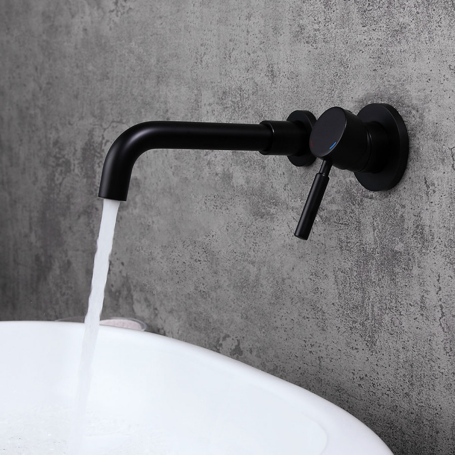 HMR - Stev Wall-Mount Sink Faucet with Single Handle in Black, Brass