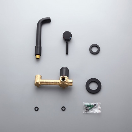 HMR - Stev Wall-Mount Sink Faucet with Single Handle in Black, Brass