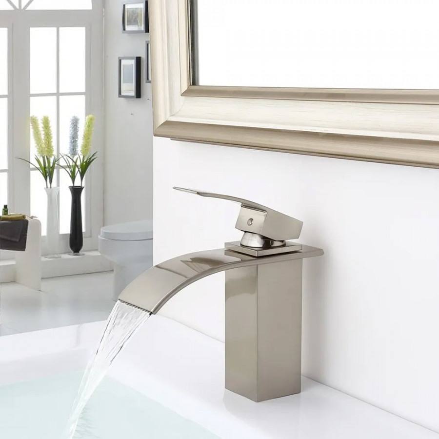 HMR - Milly Waterfall Single Hole Faucet Sink in Nickel