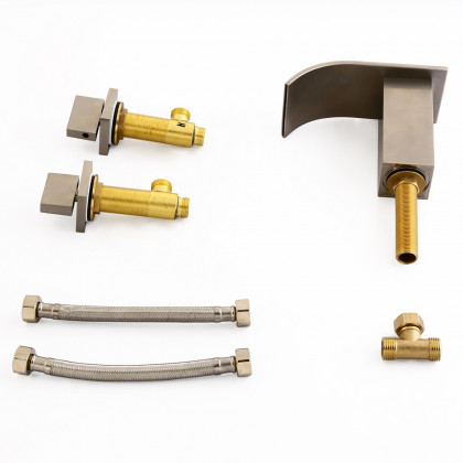HMR - Double Knob Handle Widespread Brass Bathroom Sink Faucet in Brushed Nickel