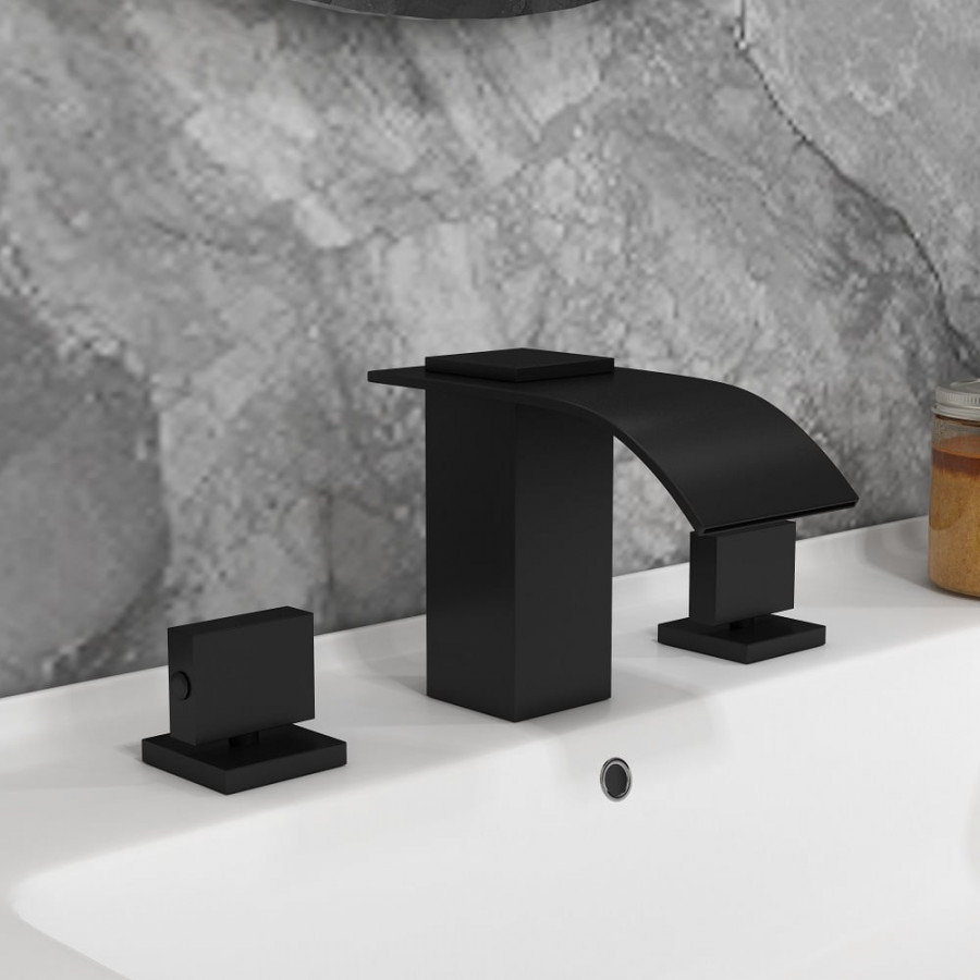 HMR - Widespread 2-Handle Solid Brass Bathroom Sink Faucet in Matte Black