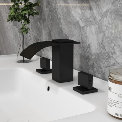 HMR - Widespread 2-Handle Solid Brass Bathroom Sink Faucet in Matte Black