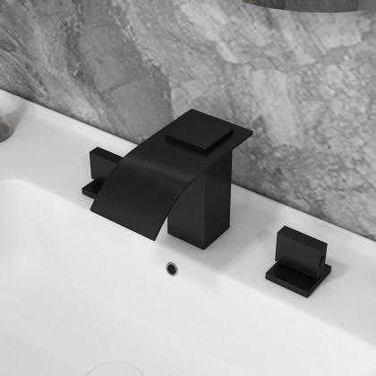 HMR - Widespread 2-Handle Solid Brass Bathroom Sink Faucet in Matte Black