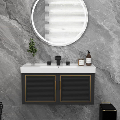 HMR - Widespread 2-Handle Solid Brass Bathroom Sink Faucet in Matte Black