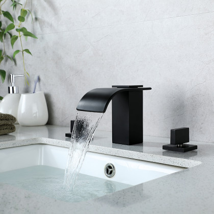 HMR - Widespread 2-Handle Solid Brass Bathroom Sink Faucet in Matte Black