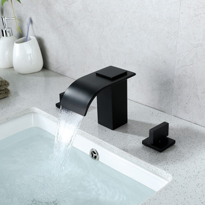 HMR - Widespread 2-Handle Solid Brass Bathroom Sink Faucet in Matte Black