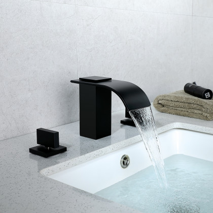 HMR - Widespread 2-Handle Solid Brass Bathroom Sink Faucet in Matte Black