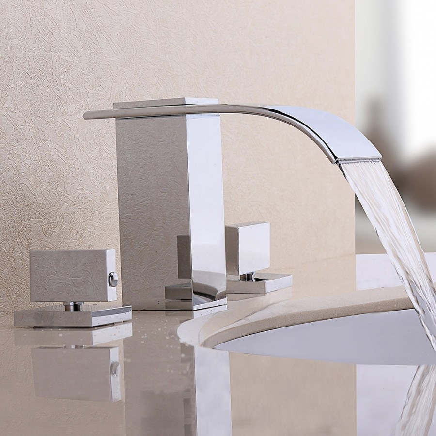 HMR - 2-Handle Deck Mounted Waterfall Bathroom Sink Faucet in Milly Modern