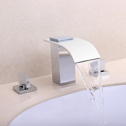 HMR - 2-Handle Deck Mounted Waterfall Bathroom Sink Faucet in Milly Modern
