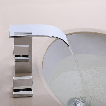 HMR - 2-Handle Deck Mounted Waterfall Bathroom Sink Faucet in Milly Modern