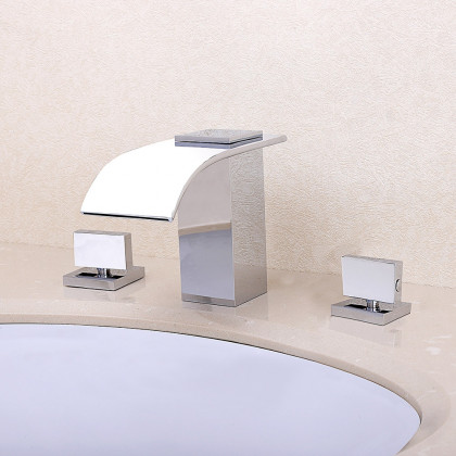 HMR - 2-Handle Deck Mounted Waterfall Bathroom Sink Faucet in Milly Modern