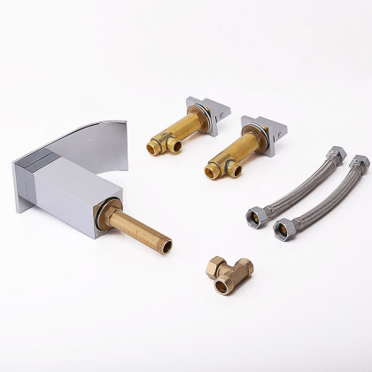 HMR - 2-Handle Deck Mounted Waterfall Bathroom Sink Faucet in Milly Modern