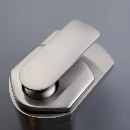 HMR - Modern 1-Hole Waterfall Bathroom Sink Faucet in Brushed Nickel and Solid Brass