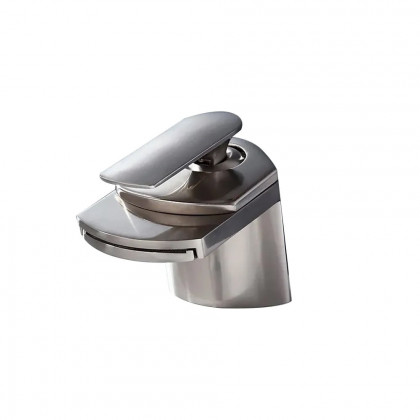 HMR - Modern 1-Hole Waterfall Bathroom Sink Faucet in Brushed Nickel and Solid Brass