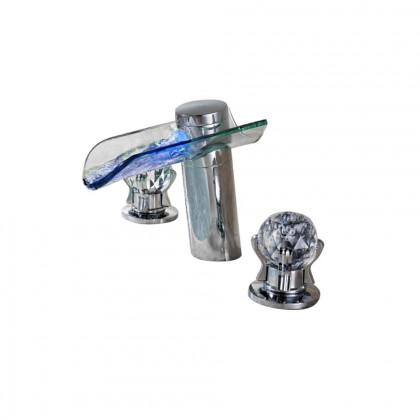 HMR - Morga LED Waterfall Bathroom Widespread Sink Faucet with Crystal Handles in Chrome