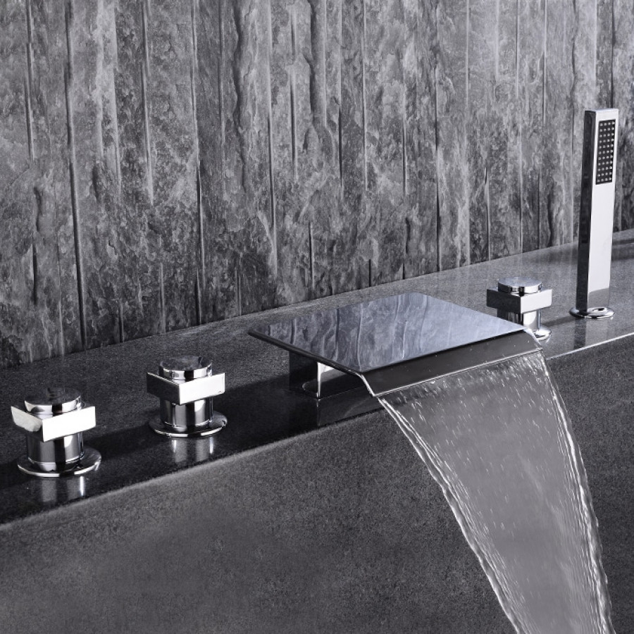 HMR - Moda Waterfall Deck-Mount Faucet with Handshower in Chrome