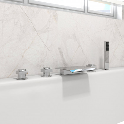 HMR - Moda Waterfall Deck-Mount Faucet with Handshower in Chrome