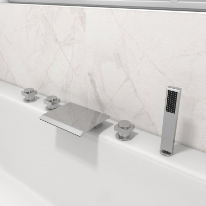 HMR - Moda Waterfall Deck-Mount Faucet with Handshower in Chrome