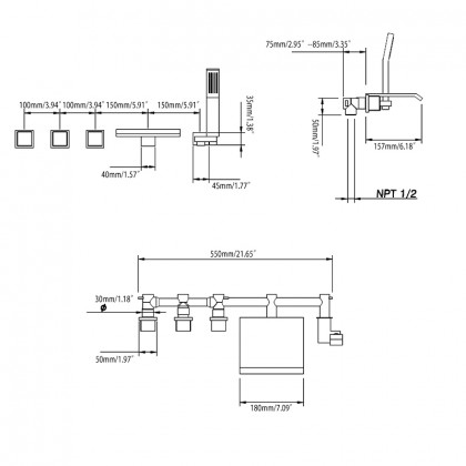 HMR - Moda Wall Mounted Tub Filler Faucet in Brushed Nickel