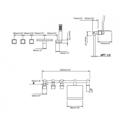 HMR - Moda Wall Mounted Tub Filler Faucet in Brushed Nickel
