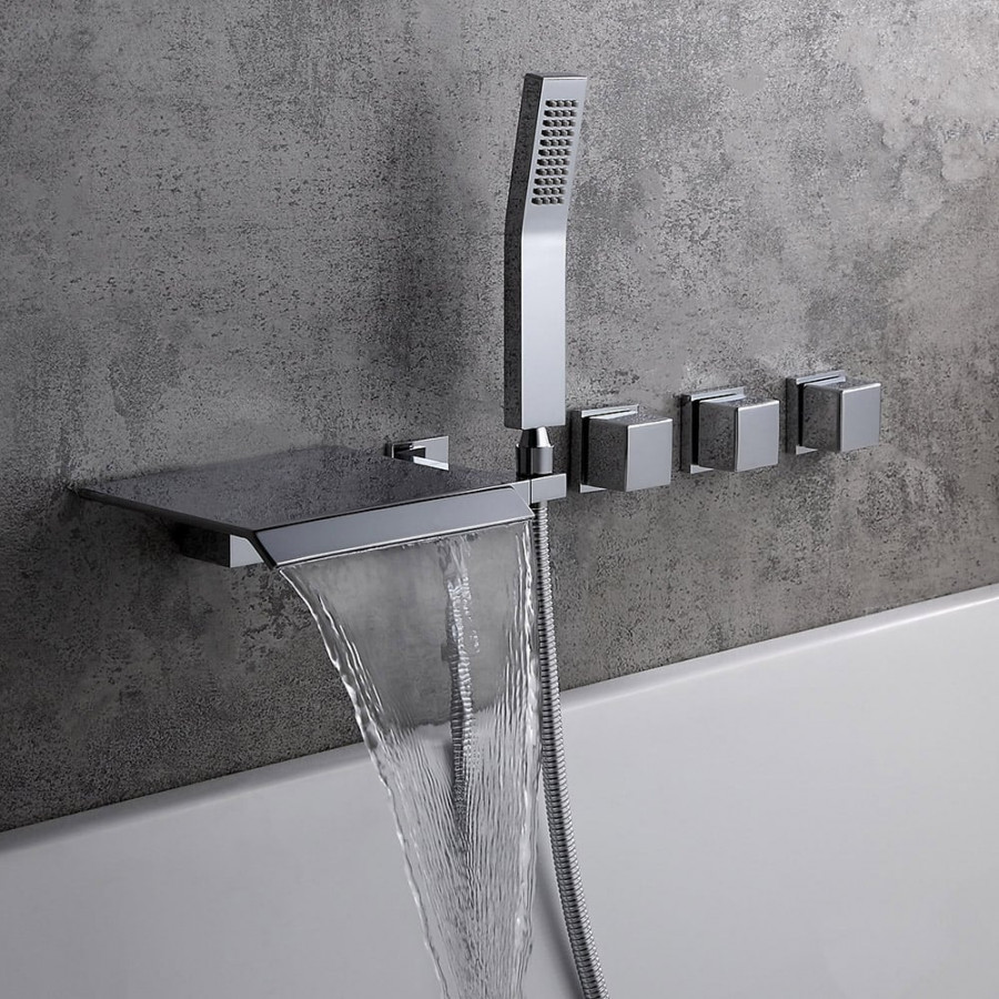 HMR - Moda Wall-Mounted Waterfall Faucet in Polished Chrome, Solid Brass