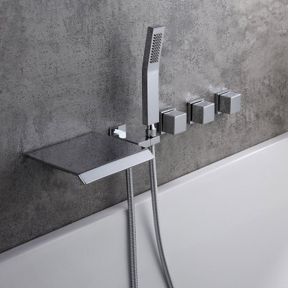 HMR - Moda Wall-Mounted Waterfall Faucet in Polished Chrome, Solid Brass