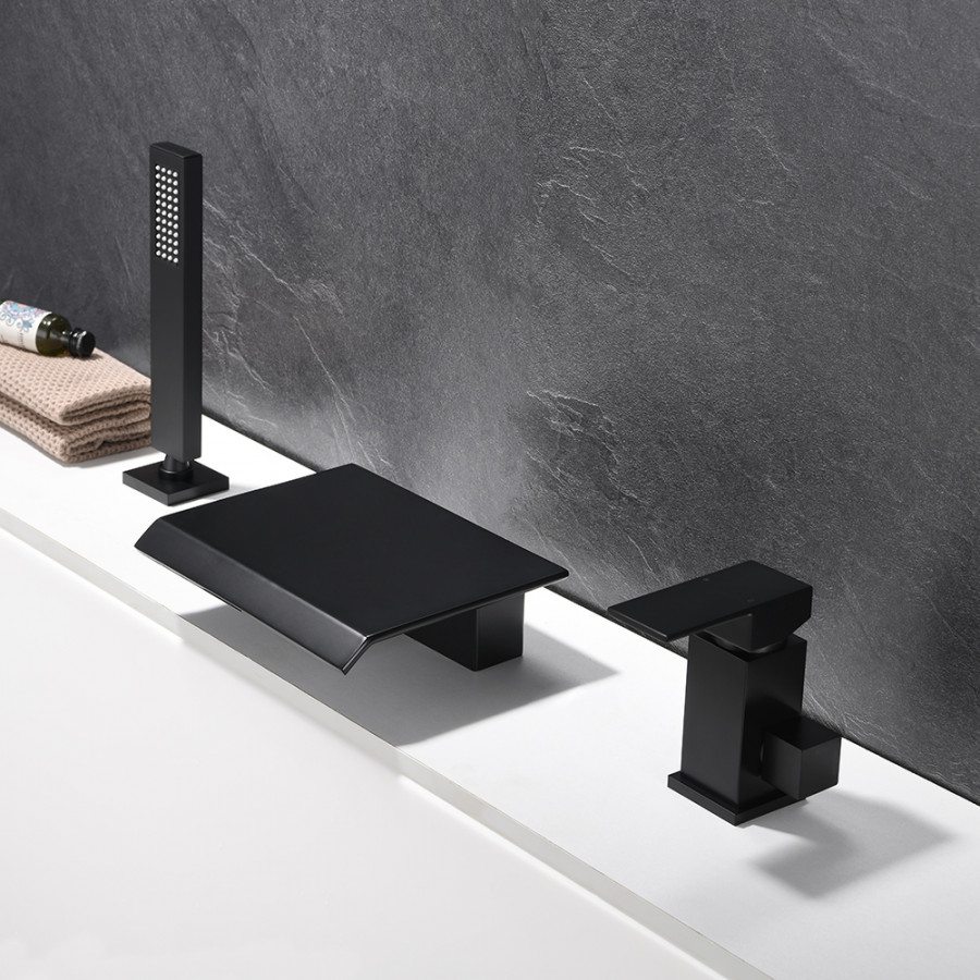 HMR - Moda Waterfall Filler Faucet with Handshower in Matte Black, Brass