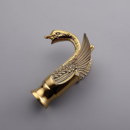 HMR - Solid Brass Bathroom Sink Faucet with one Hole Swan Classic Style in Gold