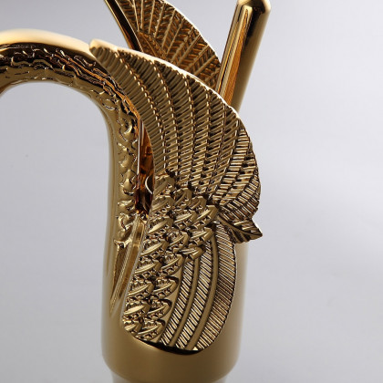 HMR - Solid Brass Bathroom Sink Faucet with one Hole Swan Classic Style in Gold