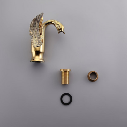 HMR - Solid Brass Bathroom Sink Faucet with one Hole Swan Classic Style in Gold