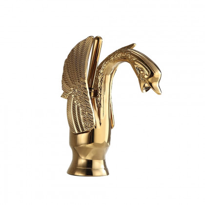 HMR - Solid Brass Bathroom Sink Faucet with one Hole Swan Classic Style in Gold