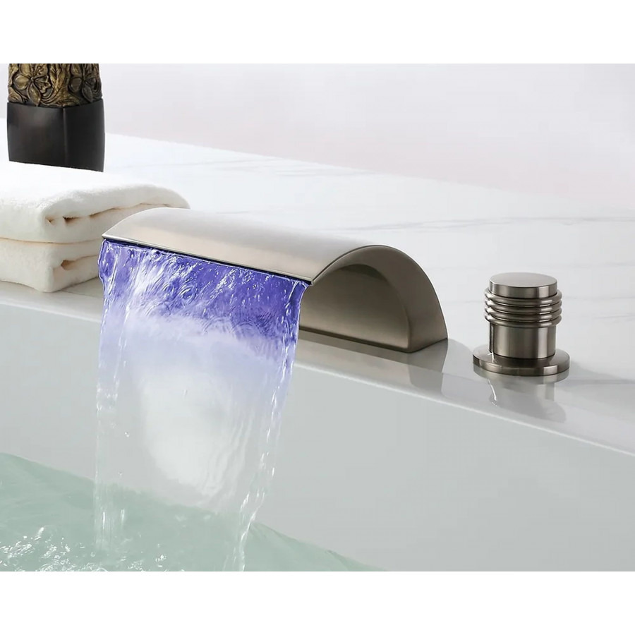 HMR - Victoria Waterfall LED Double Handle Faucet in Brushed Nickel