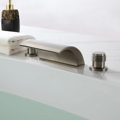 HMR - Victoria Waterfall LED Double Handle Faucet in Brushed Nickel
