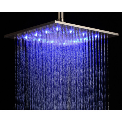 HMR - Modern 12" Square Ceiling Mount Rain Shower Head with LED