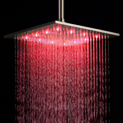 HMR Modern 12" Square Ceiling Mount Rain Shower Head without LED - Brushed Nickel, Stainless Steel