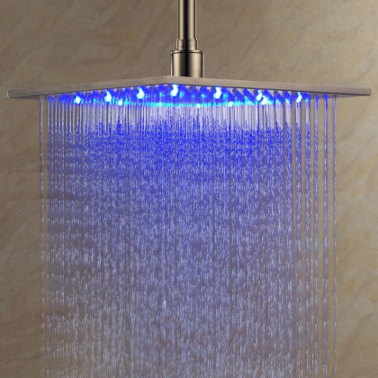 HMR Modern 12" Square Ceiling Mount Rain Shower Head without LED - Brushed Nickel, Stainless Steel