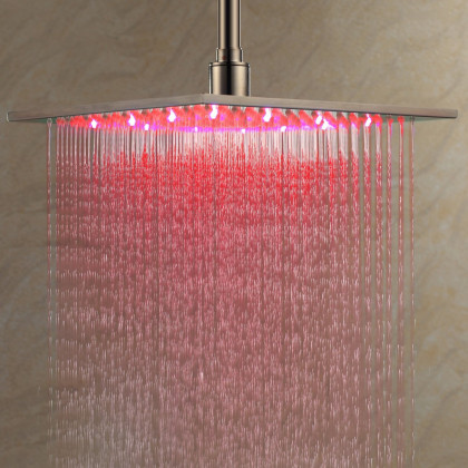 HMR Modern 12" Square Ceiling Mount Rain Shower Head without LED - Brushed Nickel, Stainless Steel