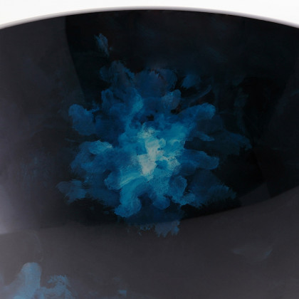 HMR - Circular Vessel Sink Faucet Pop-Up Drain in Dark Blue, Tempered Glass